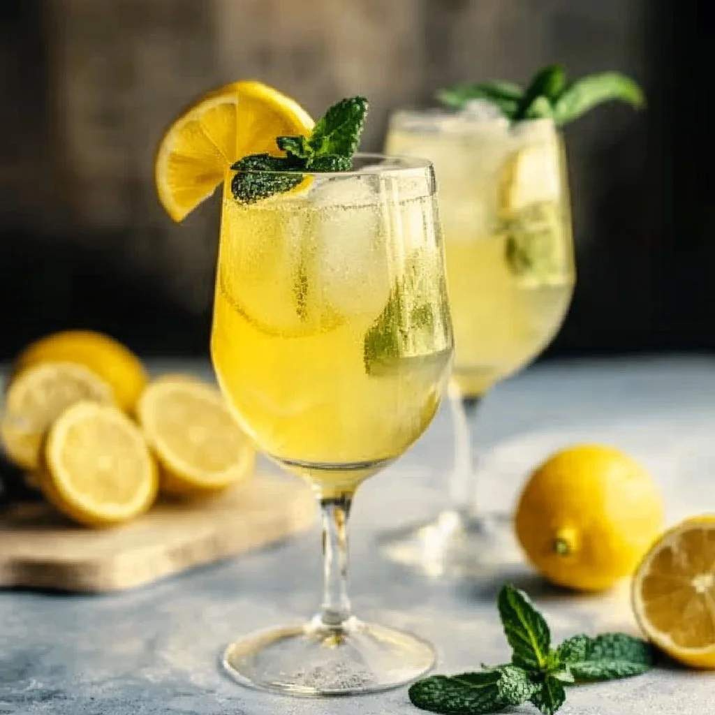 A refreshing Limoncello Spritz cocktail in a glass with lemon slices and mint