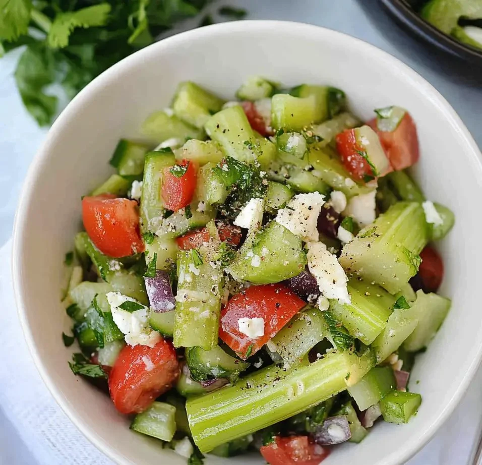 Fresh Mediterranean Celery Salad with herbs and dressing
