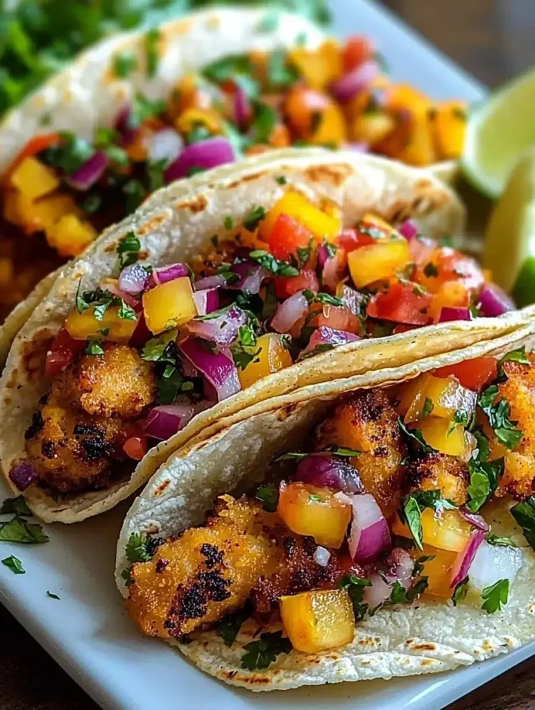 Delicious Baja Fish Tacos served with fresh toppings