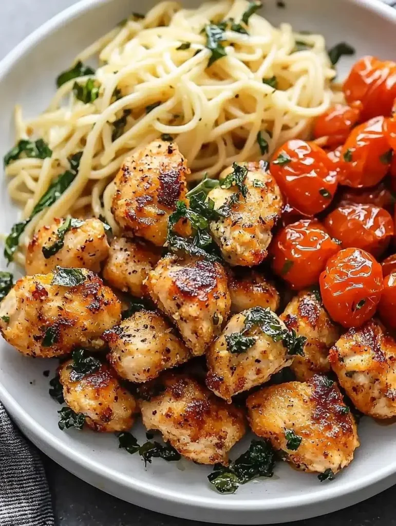 Delicious Garlic Butter Chicken Bites served on a plate.