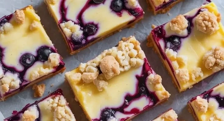 Delicious lemon blueberry crumb bars with a crumbly topping