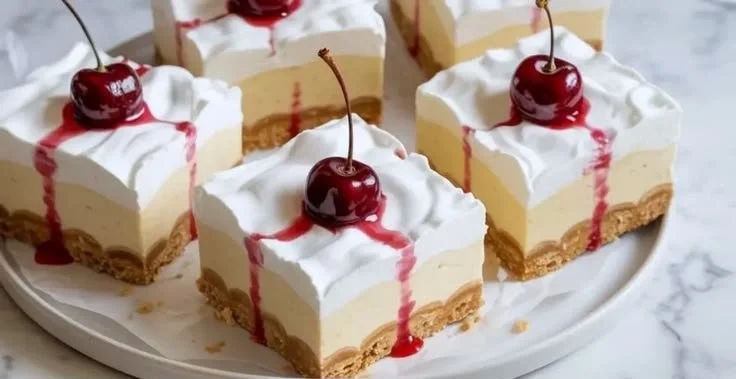 Delicious no-bake banana pudding bars topped with whipped cream and banana slices