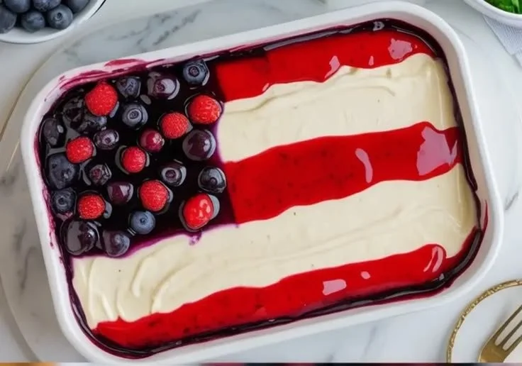 Patriotic Blueberry Cheesecake Icebox Cake with layers of blueberries and cheesecake