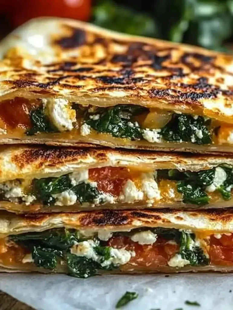 Delicious Spinach and Feta Quesadillas served on a plate