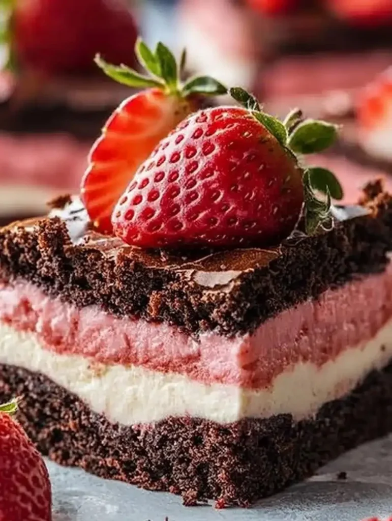 Delicious strawberry cheesecake brownies fresh out of the oven
