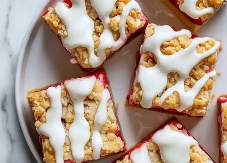 Delicious homemade strawberry pie bars with fresh strawberries on top.