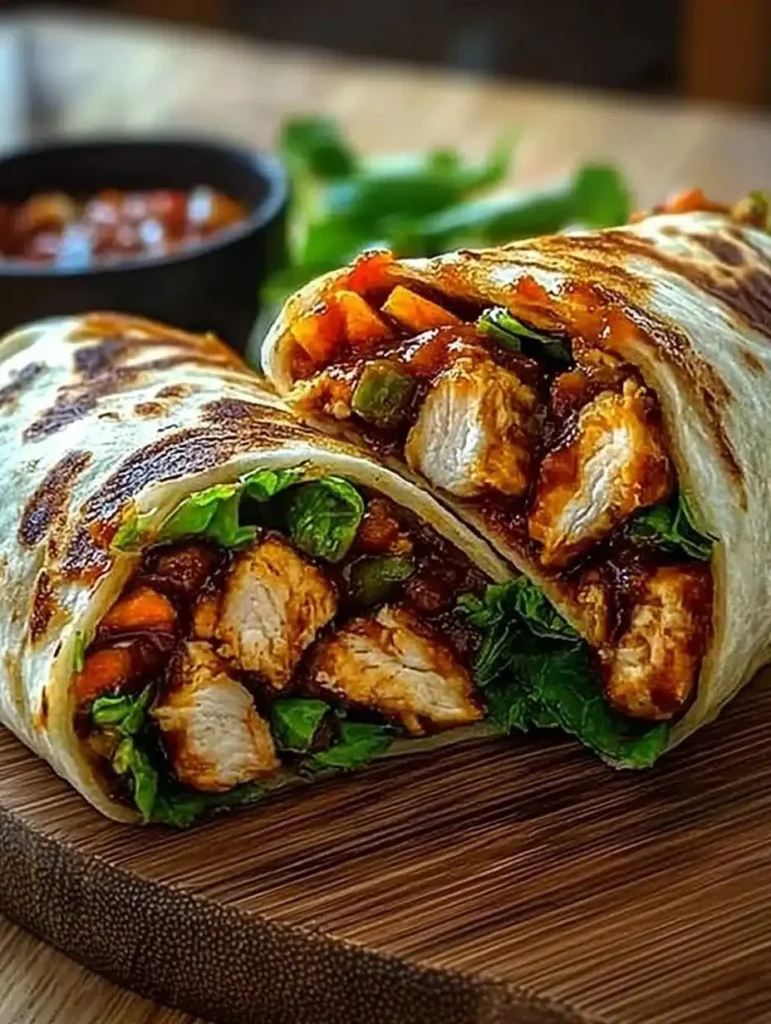 Delicious sweet chili chicken wraps served on a plate