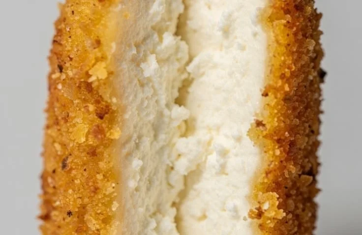 Plate of Fried Feta Milanese served with herbs and garnishes