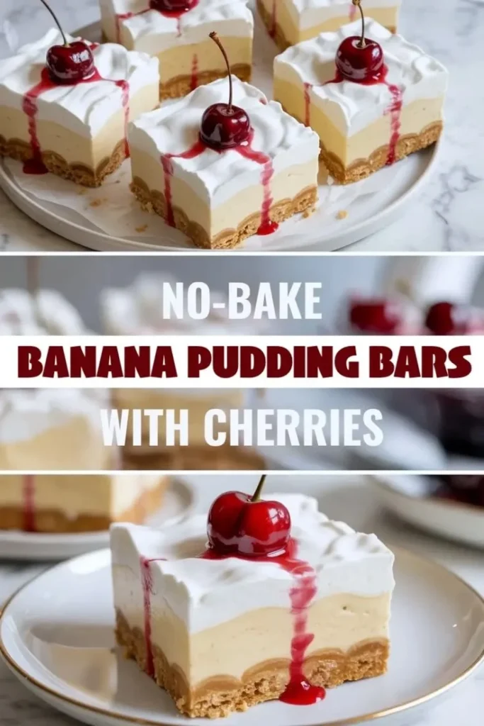 No-bake banana pudding bars topped with creamy banana slices.