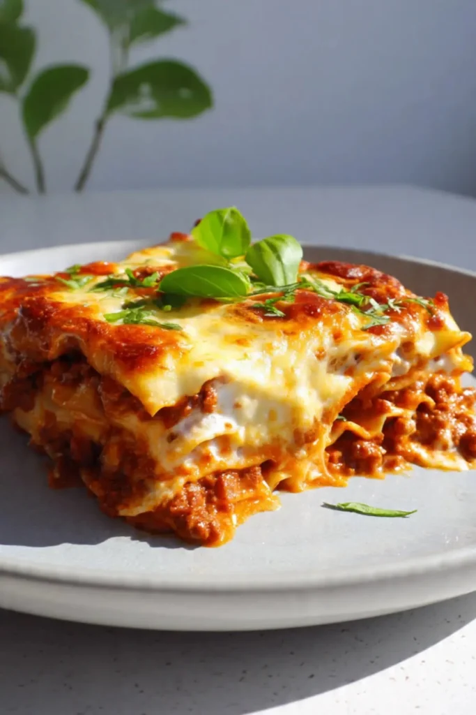 A delicious serving of one pan lazy lasagne in a skillet, perfect for weeknight meals.