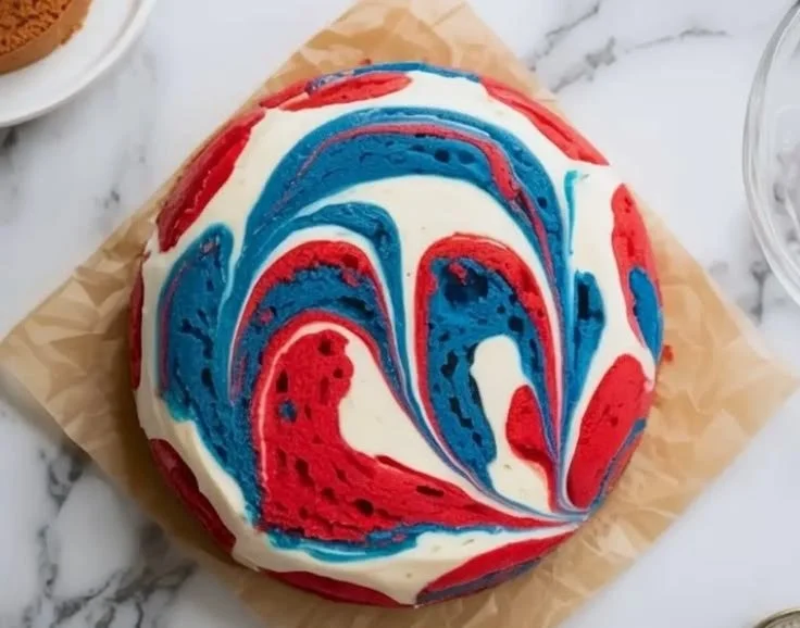 Festive Red White and Blue Marble Cake for celebrations