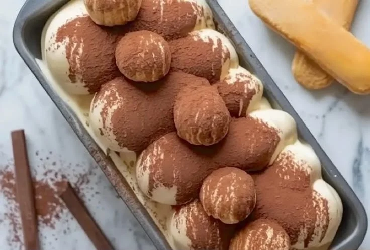 Delicious Velvet Tiramisu Ice Cream served in a bowl with coffee beans